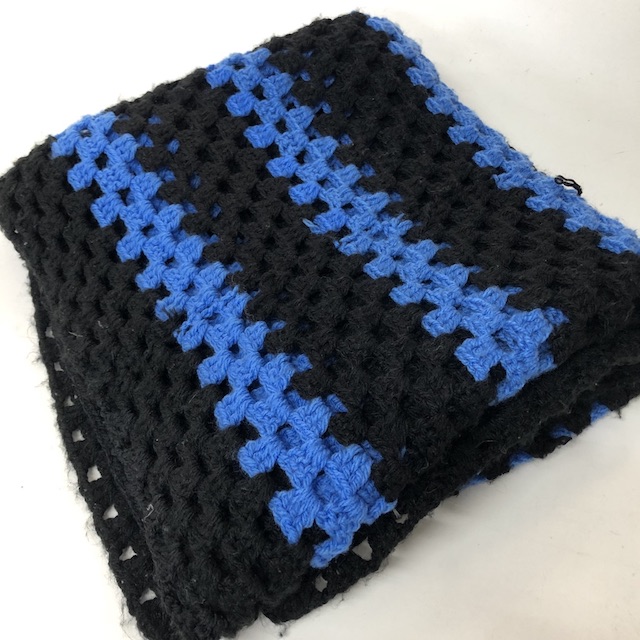 BLANKET (Throw), Crochet Blue Black